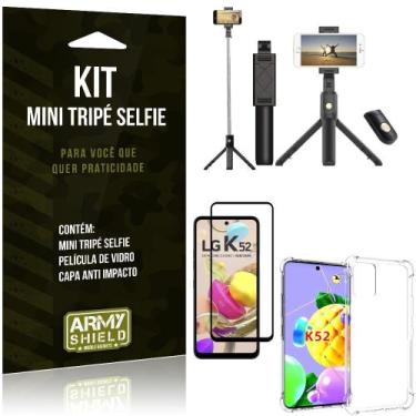 Imagem de Kit Mini Tripé Selfie Bluetooth para LG K52 6,6" + Capa + Película 3D 