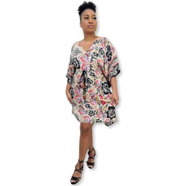 Imagem de Vestido curto Plus Size Kaftan Indiana Estilo Seda Estampada - Sarat M
