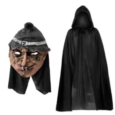 Imagem de Fantasia Bruxa Realista Chapeu Mascara Capa Preta Halloween  - 7 lobos