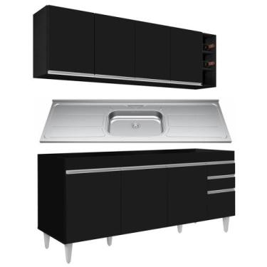 Imagem de Armário Aéreo Nevada e Balcão Gabinete 180cm Com Pia Dallas Preto - Lu