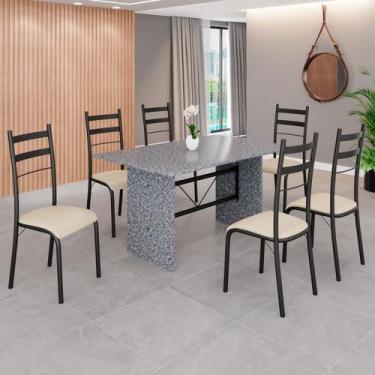 Imagem de Conjunto Sala de Jantar Mesa Retangular 140x75cm Tampo Granito Ocre 6 