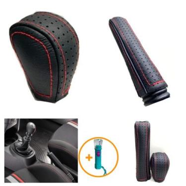 Imagem de Kit Capa Revestimento Couro Manopla Câmbio Manual e Alavanca Freio de 