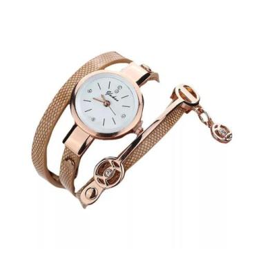 Imagem de Relógio Luxo Feminino Pulseira Couro Dourado - Amor Lindo Boutique