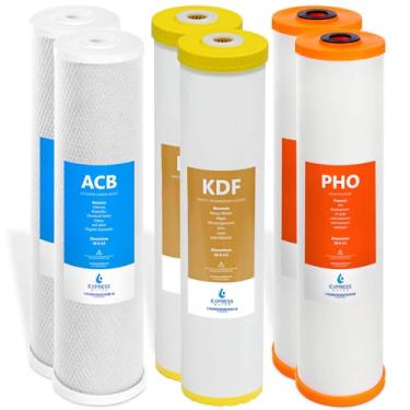 Imagem de Express Water Conjunto de filtros de água Whole House 3 estágios de metal pesado e antiincrustação - filtros de cartucho de polifosfato, bloco de carbono, KDF de alta capacidade - 5 mícrons 11,4 x