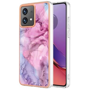 Imagem de Dinglijia Capa de telefone fina para Motorola G84, TPU macio IMD padrão de mármore design moderno capa para meninas, câmera aprimorada e capa de proteção de tela para Moto G84, BKC rosa