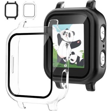 Imagem de Pacote com 2 capas compatíveis com Gabb Watch 3 protetor de tela para crianças, capa protetora geral de policarbonato rígido com acessórios de capa de vidro temperado 9H, preto + transparente