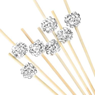 Imagem de FillTouch 100 palitos de coquetel com contas de bola palitos de dente para aperitivos com contas de strass, espetos de coquetel de bambu com contas de glitter, decorações de bola para festa rave