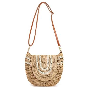 Imagem de Bolsas transversais para mulheres, bolsa de praia flip-top, bolsa de palha macia boêmia, bolsa de ombro adequada para viagens de férias diárias (cáqui), Caqui, One Size