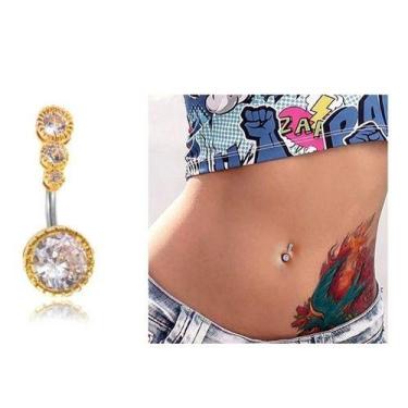 Imagem de Piercing De Umbigo Invertido Dourado Prata Pedra Zirconia - De Castro 