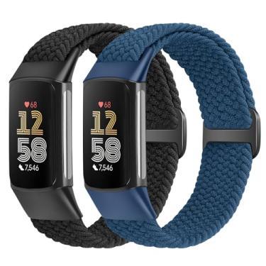 Imagem de VNDAPT Pulseiras elásticas trançadas compatíveis com Fitbit Charge 5/Fitbit Charge 6 para mulheres e homens, pulseira esportiva de nylon elástico respirável ajustável para Fitbit Charge 6 Charge 5