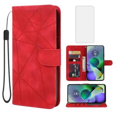 Imagem de Wanyuexes Capa para Moto G54 5G, Motorola G54 XT2343-5 Capa carteira com protetor de tela de vidro temperado, pele sensação de pele flip suporte suporte para cartão de crédito capa de telefone para
