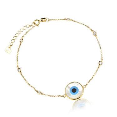 Imagem de Pulseira Feminina de Ouro 18k Olho Grego Madrepérola e Topázios - AGAP