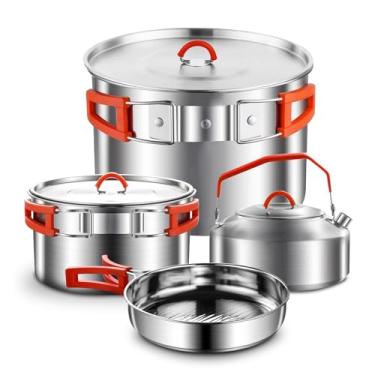 Imagem de Conjunto de panelas de acampamento, conjunto de cozinha de acampamento, conjunto de panelas e frigideiras de aço inoxidável 304, equipamento de acampamento para caminhadas, piqueniques de cozinha ao