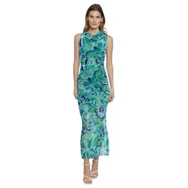 Imagem de Donna Morgan Vestido longo feminino plus size plissado lateral com gola franzida e ombros assimétricos, convidada para eventos de festa, Branco macio/pistache, 38