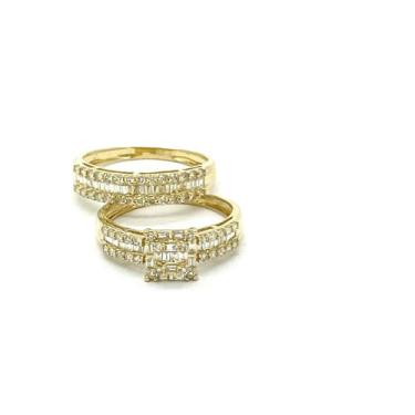 Imagem de Anel Solitario e Meia Aliança em Ouro 18k Amarelo com Diamante Natural