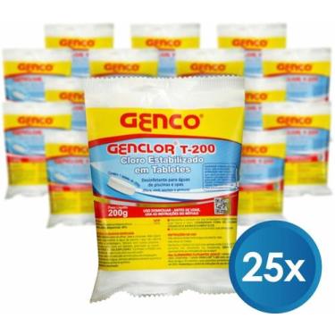 Imagem de Kit 25 Pastilha Pedra Tablete de Cloro Estabilizado Genclor T-200 Genc