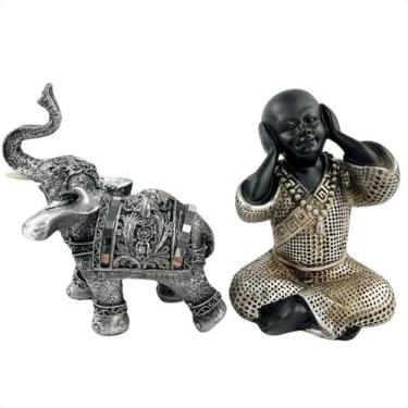Imagem de Kit De Decoração Com Buda Surdo e Elefante Energia Positiva - Senhor d