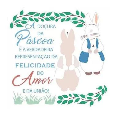 Imagem de Stencil Pintura Coelho, Frase, Grama E Ramos Stxx-157 20x20cm Litoarte
