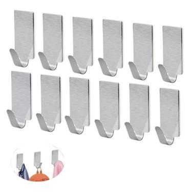 Imagem de 12 Ganchos Cabideiro Adesivo de Parede Cabide Inox Banheiro - Fx