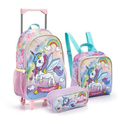 Imagem de Mochila Infantil Rodinhas Unicórnio Com Lancheira e Estojo KT41370 - S