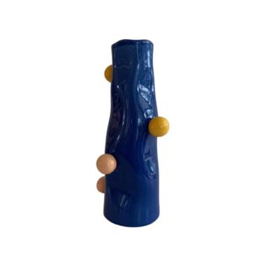 Imagem de Vaso Decorativo Em Ceramica Azul Com Bolinhas 23Cm