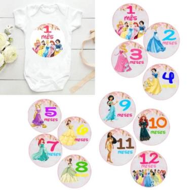 Imagem de Kit adesivo Princesas rosa 12 meses mesversario bebe para colar no bod
