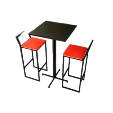 Imagem de Conjunto Mesa Alta Bar Bistrô Quadrada Preta 2 Banquetas Confort Estofado Industrial Black (VERMELHO)