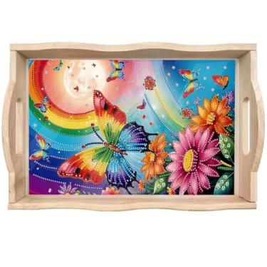 Imagem de ShuoBeiter DIY Diamond Art Tray with Handle Diamond Art Painting Plate Creative Design Handmade Wooden Tray Mosaic Making 7.8x11.8 Inches（S7)