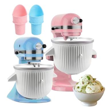 Imagem de FORTHEAL acessório para fazer sorvete para batedeira de cozinha, máquina de fazer sorvete e sorvete de 2 litros, cabe em batedeiras de 4,5 qt e maiores, com 2 porta-sorvetes