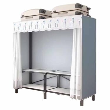 Imagem de Guarda-roupa Armário push-pull sem instalação estrutura de aço dobrável estrutura de armazenamento feminino grande armário pendurado armário de tule armário