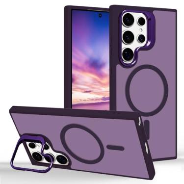 Imagem de Tcaraersing Capa ultra magnética para Samsung Galaxy S24 com suporte [compatível com MagSafe] Suporte de anel de câmera embutido Stash Kickstand Slim Matte Anti-impressão digital, roxo translúcido