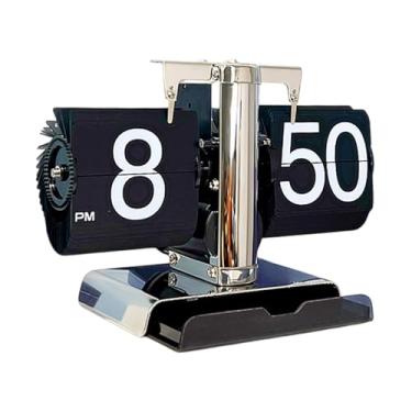 Imagem de UxicRuya Relógio de mesa flip relógio de mesa mecânico relógio de mesa automático relógio de virada de página para sala de estar, Preto E Prata