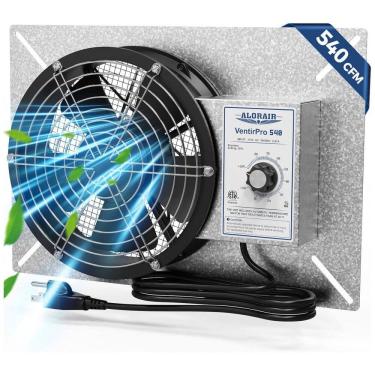Imagem de Ventilador de Parede de Grau IP55 com Termostato e Umidistato para Ambientes Amplos, 115V, ALORAIR, Prata