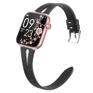 Imagem de Compatível com pulseiras de relógio inteligente AKUMAKA, pulseira de couro vintage fina de 22 mm, compatível com relógio inteligente AKUMAKA G39, T90, 209DK (para pulseira de tamanho de 22 mm, preta)