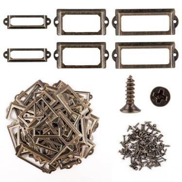 Imagem de Framendino, Pacote com 60 porta-etiquetas de metal bronze para escritório, biblioteca, arquivo, gaveta, armário, cartão, porta-etiquetas, 3 tamanhos, moldura para cartão de nome
