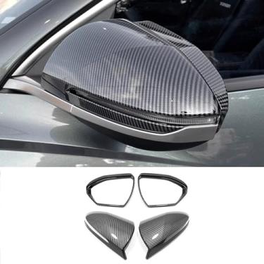 Imagem de KELEIMAI Acessórios de carro adequados para Hyundai Tucson 2024 2023 2022 porta lateral externa espelho retrovisor e protetor de chuva guarnição da moldura (estilo fibra de carbono) 4 peças ABS