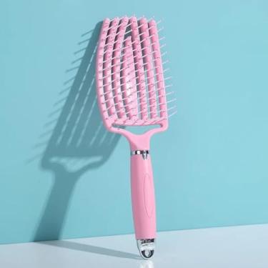 Imagem de Pente de cabelo liso, cabeça de massagem, design de cabeça ajustável, pente de cabelo liso, nó, leve e fácil de usar, pente cacheado (rosa)