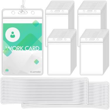 Imagem de WYOMER Conjunto de 200 peças de porta-etiquetas de plástico transparente para bagagem e crachá, ideal para cartões de identificação – vem com 200 alças para etiquetas de bagagem combinando,