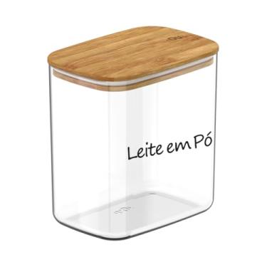 Imagem de Pote Hermético Tampa De Bambu 1,5L Porta Mantimentos Potes Para Alimentos Acrílico e Bambu (Leite em Pó)