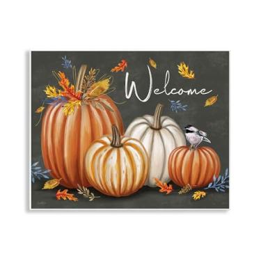 Imagem de Stupell Industries Welcome with Autumnal Pumpkins Wall Plaque Art Design por Elizabeth Tyndall, 14 x 11