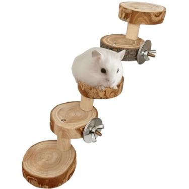 Imagem de Escada de madeira para hamster, ponte de escalada de madeira de papagaio, rampas flexíveis de porquinho-da-índia, brinquedos para roedores, furão, esquilo, chinchila, rato, animal pequeno (5 degraus)