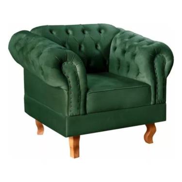 Imagem de Poltrona Chesterfield Dom Pedro Vintage Retrô Capitonê Veludo Verde