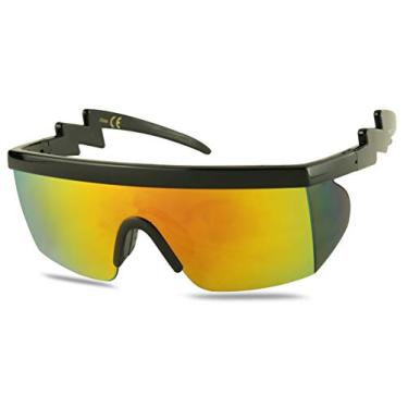 Imagem de ShadyVEU Óculos de sol com capa de proteção em ziguezague em ziguezague colorido neon espelhado neon retrô sem aro com armação preta/lente de fogo, GG