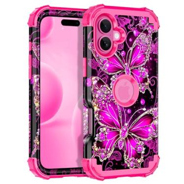 Imagem de Casetego Capa para iPhone 16 Plus, brilha no escuro, três camadas, resistente, à prova de choque, proteção total, policarbonato rígido + capa amortecedora de TPU macio para Apple iPhone 16 Plus de 6,7