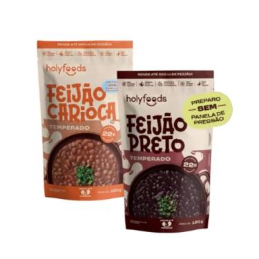 Imagem de 2 UND FEIJÃO TEMPERADO SEM PANELA DE PRESSÃO HOLYFOODS 120G - CARIOCA E PRETO
