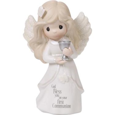 Imagem de Precious Moments Estatueta de anjo de comunhão, presente de primeira comunhão para meninas, lembrança religiosa para fé católica e cristã
