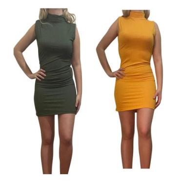 Imagem de Kit c/2 Vestidos Gola Alta Canelado - Empório J, Militar, Mostarda, Ún