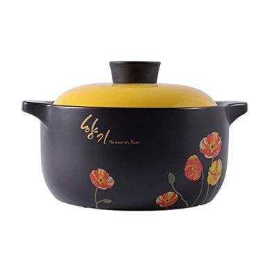 Imagem de A caçarola binaural é resistente a altas temperaturas, caçarola de cerâmica, panela de sopa multifuncional, caçarola oval, panelas de cerâmica para cozinhar (preto 3,17 litros)