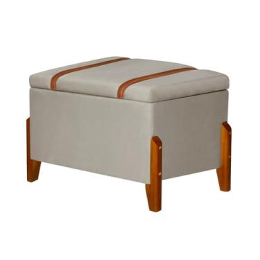 Imagem de Recamier Baú Puff Moderno Retro Pés Em Madeira Maciça Decorativo Baúzinho Design Sofisticado Premium Para Quarto E Sala Sapateira Para Quarto E Sala Luxo Hall (Bege)