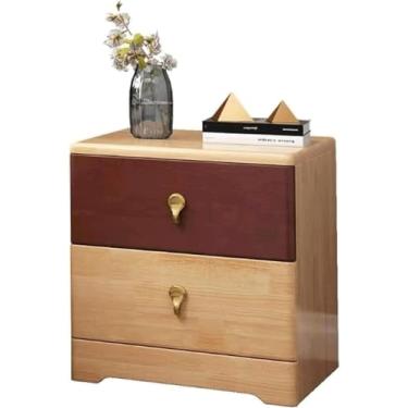 Imagem de PEYNIR Mesa de cabeceira quadrada de madeira com 2 gavetas de armazenamento mesa de canto moderna para quarto mesa lateral simples cabeceira baú estreito